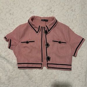 Preppy Pink Tweed Crop Top